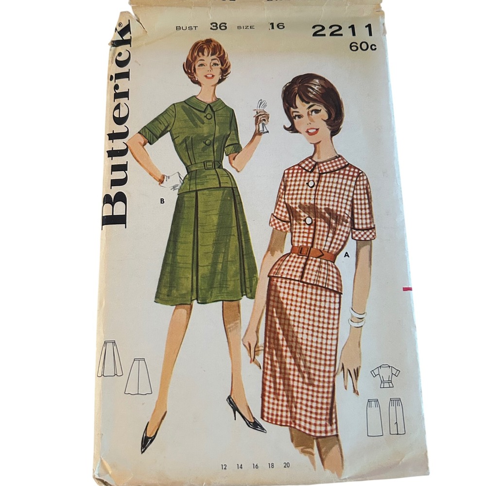 Butterick 2211 Sewing Pattern Misses Size 16 Multi-Color 60s Suit Dress Jacket